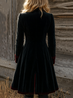 Vintage Contrast Trim Velvet Long Jacket