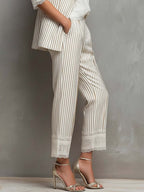 Vintage Striped Lace Cropped Trousers