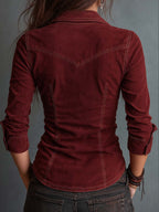 Vintage Zip-up Collar Flap Pocket Distressed Denim Shirt