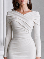Elegant Crossover Draped V-Neck Bodycon Midi Dress