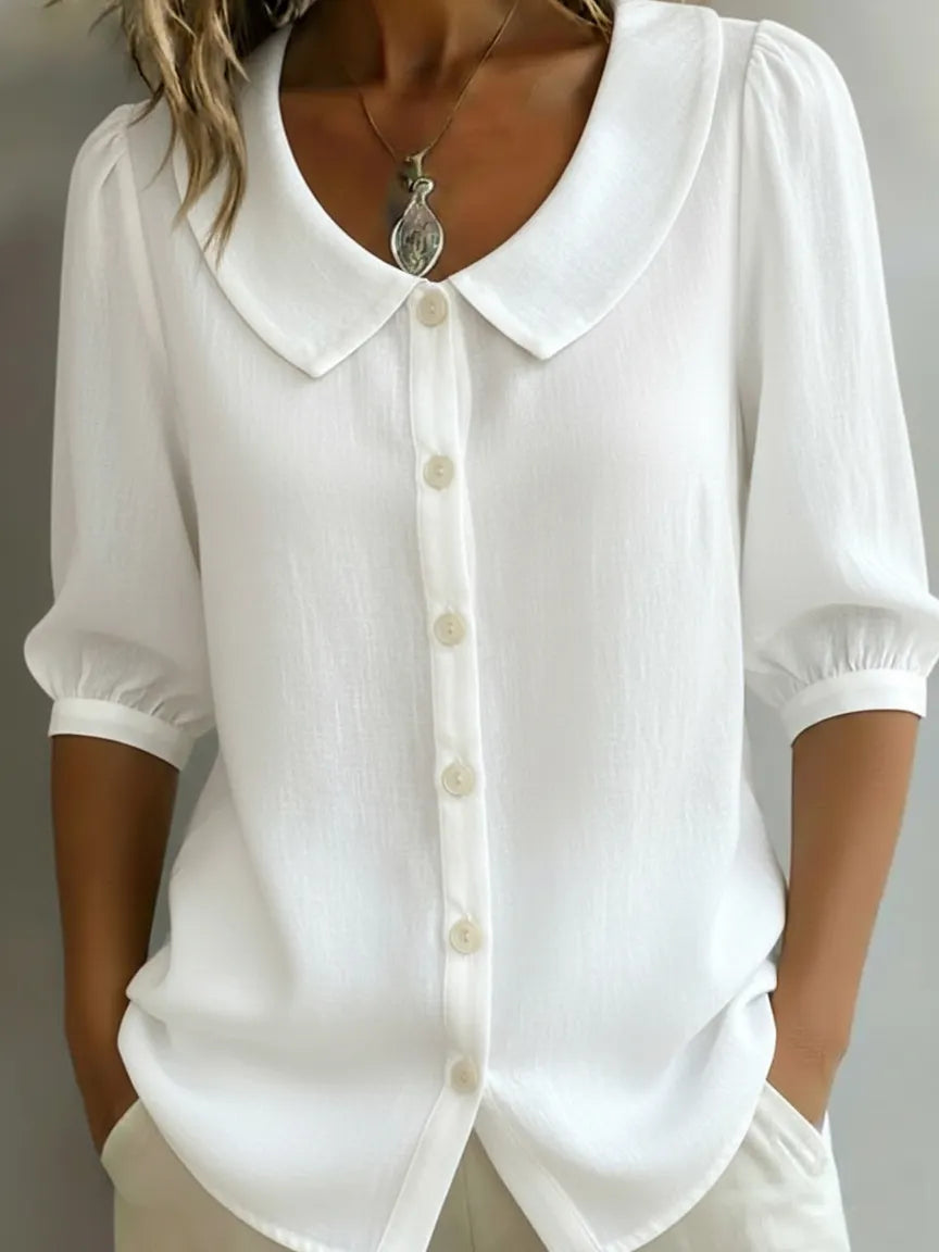 Retro Peter Pan Collar Button-up Cotton Shirt
