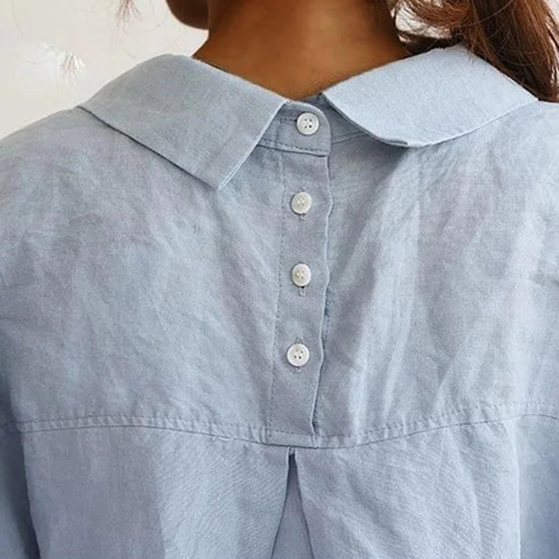 Vintage Women's Cotton Linen Pocket Casual Shirt Skirt