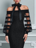 Off-Shoulder Bow Neck Sequin Midi Dress