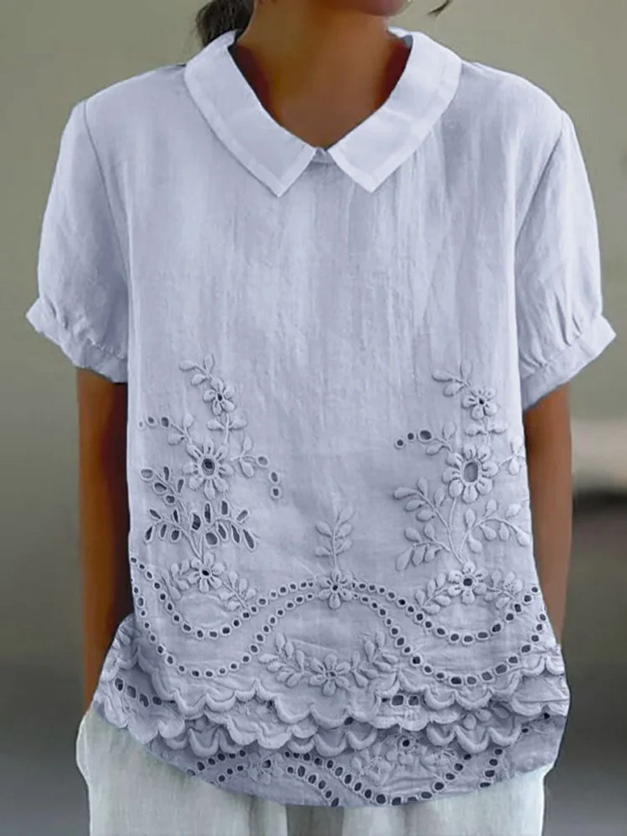 Women's Vintage Floral Art Print Casual Cotton And Linen Shirt
