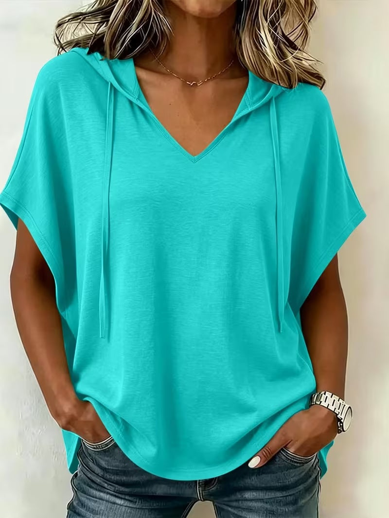 Women's Casual Loose Solid Color Hooded T-shirt