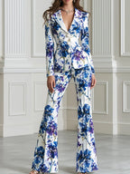 Iris Printed Fitted Blazer & Flared Pants Suit Set