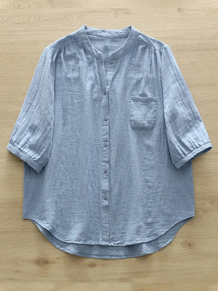 Women's Simple Solid Color Linen Blend Casual Shirt