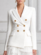 White Double Breasted Gold Button Tailored Blazer