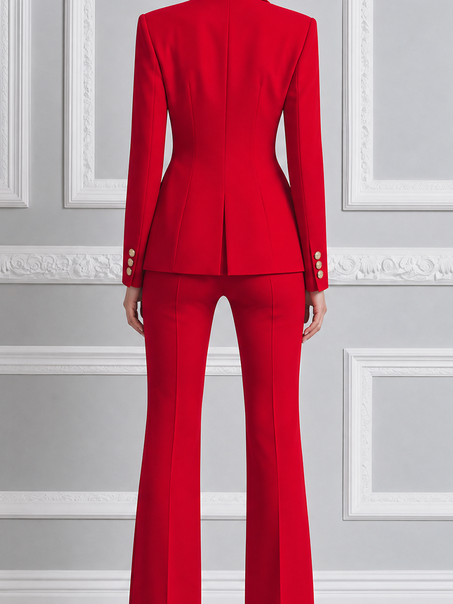 Red Tailored Blazer & Flare Pants Set