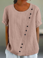 Solid Color Button Linen Blend Cozy Tunic