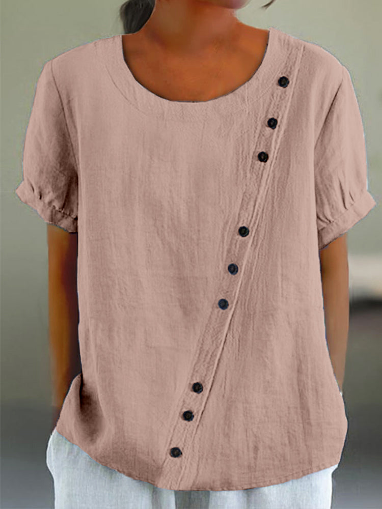 Solid Color Button Linen Blend Cozy Tunic