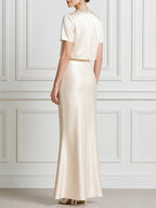 Elegant Satin Beaded Crop Top & Maxi Skirt Two-Piece Set