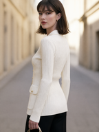 Collared Ribbed Knit Longline Cardigan