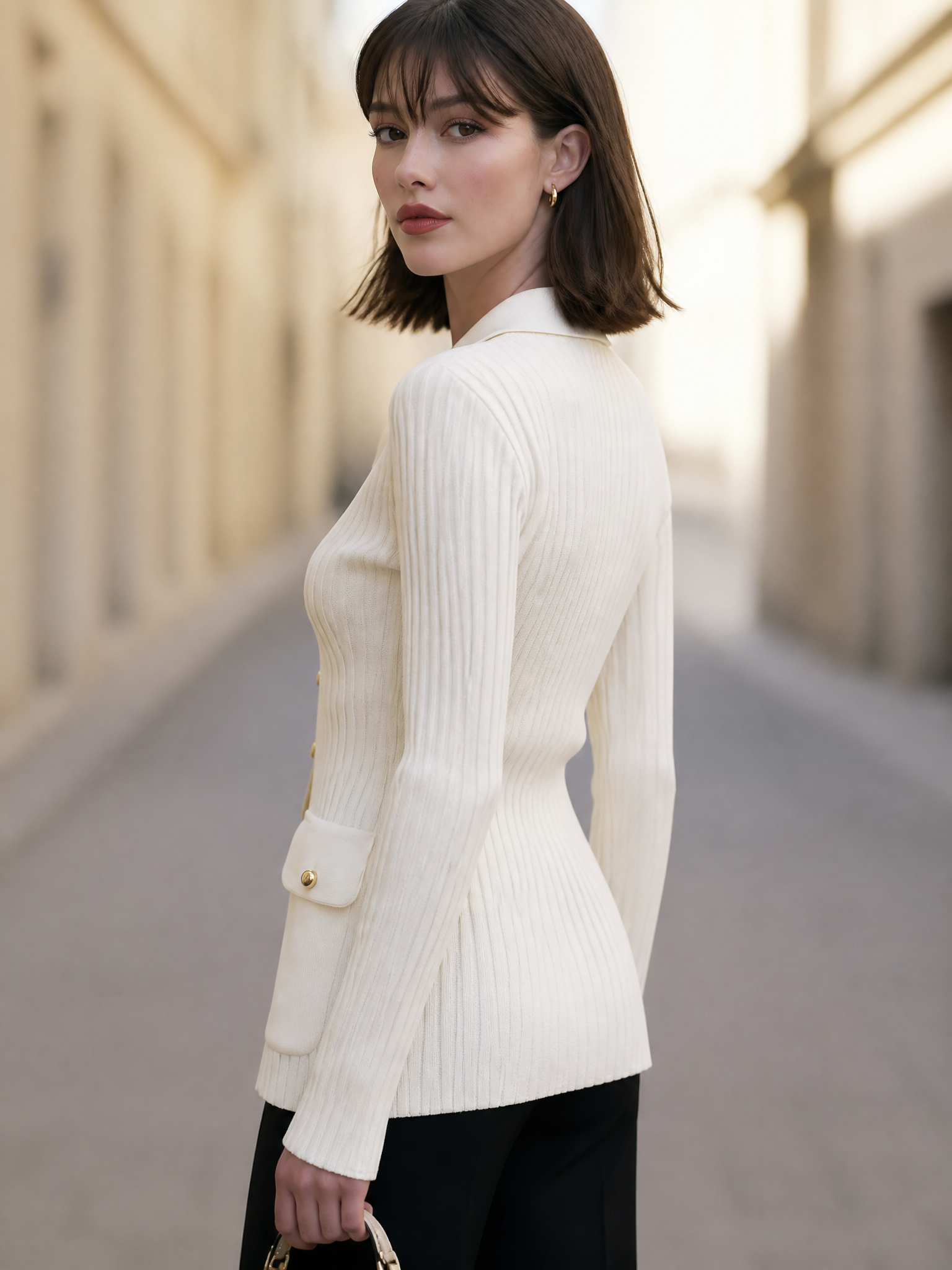 Collared Ribbed Knit Longline Cardigan