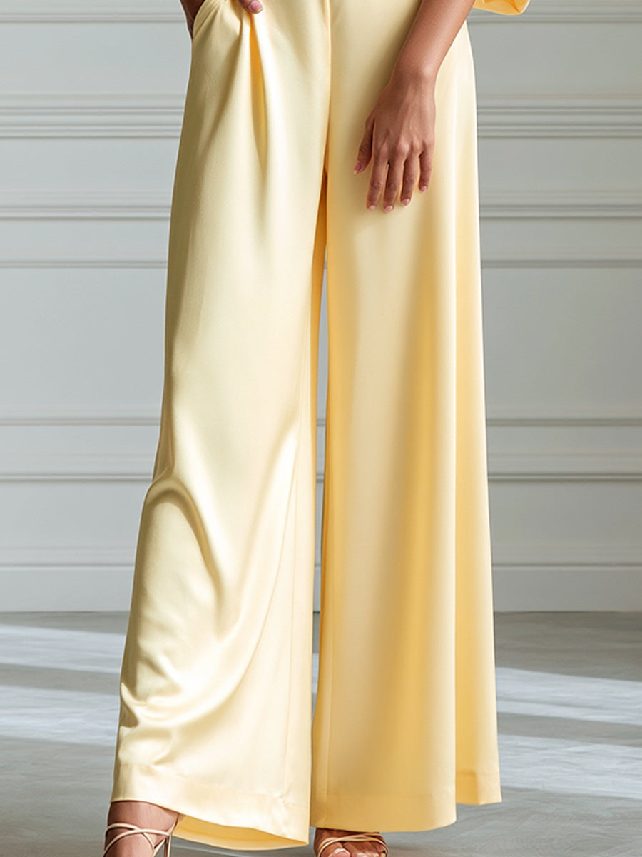 Cowl Neck Batwing Sleeve Top And Wide-Leg Pants Set