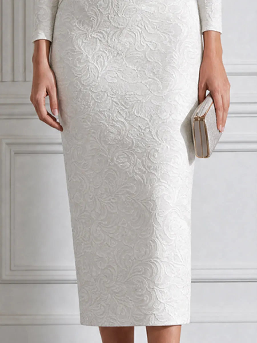 Textured Jacquard Cowl Neck Long Sleeve Midi Dress