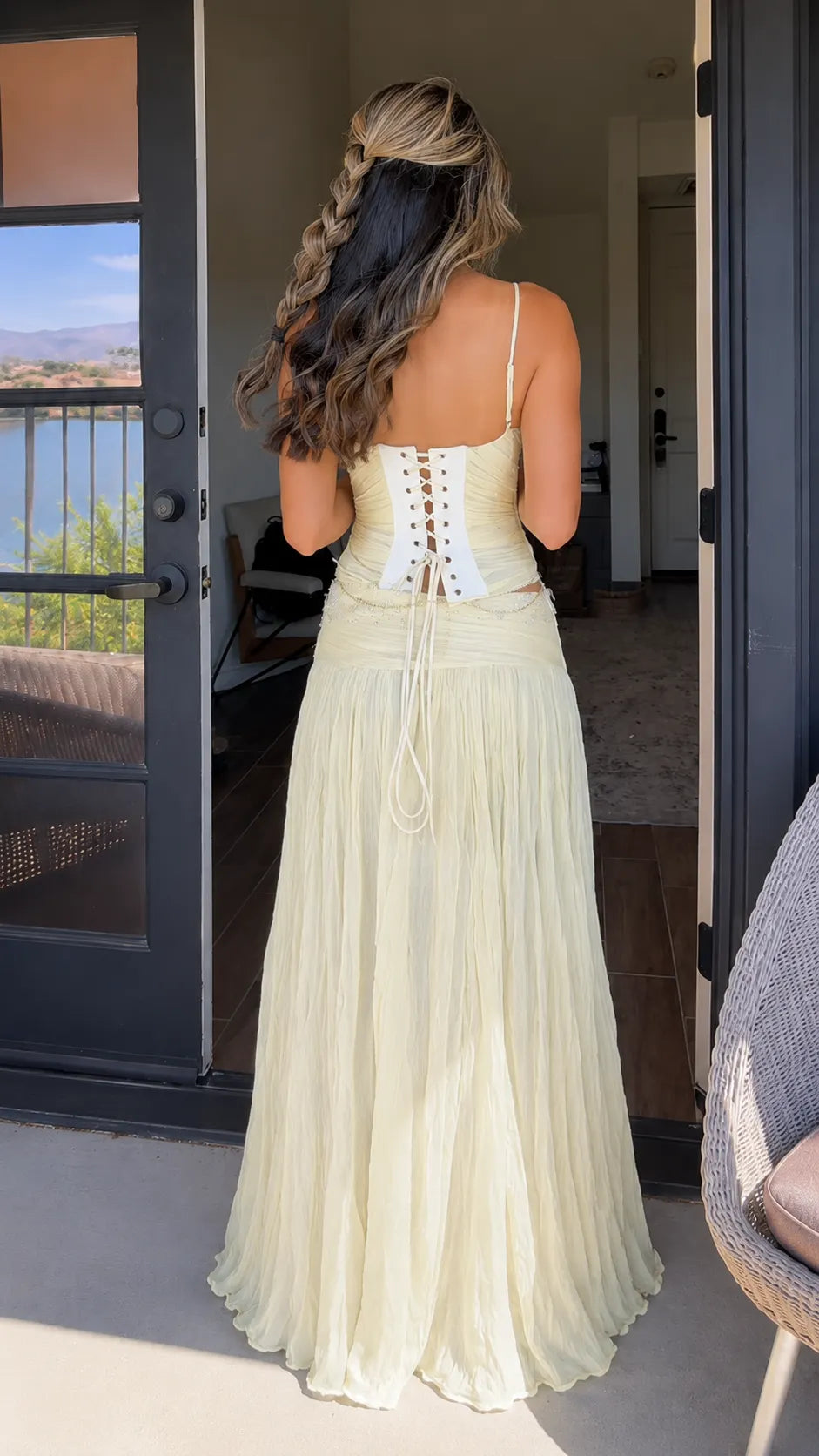 Boho Crystal Embellished Cami Crop Top & Pleated Maxi Skirt Set - Elegant Evening Wear
