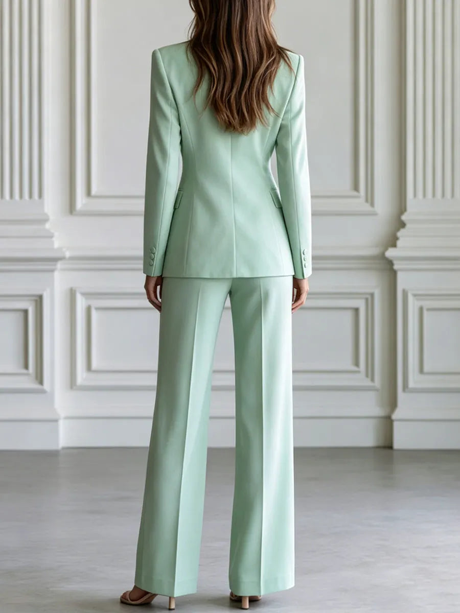 Double Breasted Blazer & Wide Leg Pants Two Piece Suit