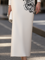 Women's Rose Floral Print Long Sleeve Bateau Neck Bodycon Maxi Dress