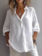 Women's Retro V Neck Cotton Linen Comfy Shirt