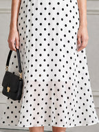 Polka Dot Bow Tie Neck Ruffle Sleeve Chiffon Midi Dress
