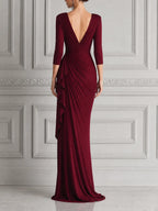 Burgundy Red Dress Fall Wedding Guest Dress Draped Slit Maxi Dress
