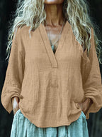 Vintage Elegant Art Linen V Neck Shirt