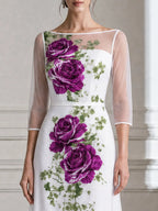 Elegant Illusion Purple Rose Floral Print Maxi Dress