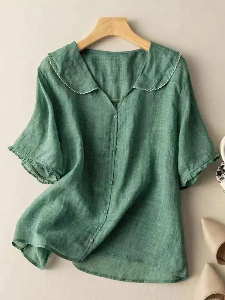 Women's Casual Lapel Linen Solid Shirt