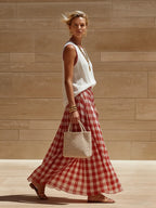Retro-elegant Plaid Print Vest And Skirt Two-piece Set