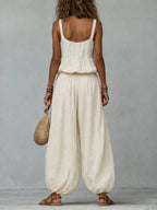 Women's Cotton-linen Embroidered Vest Lantern Wide-leg Pants