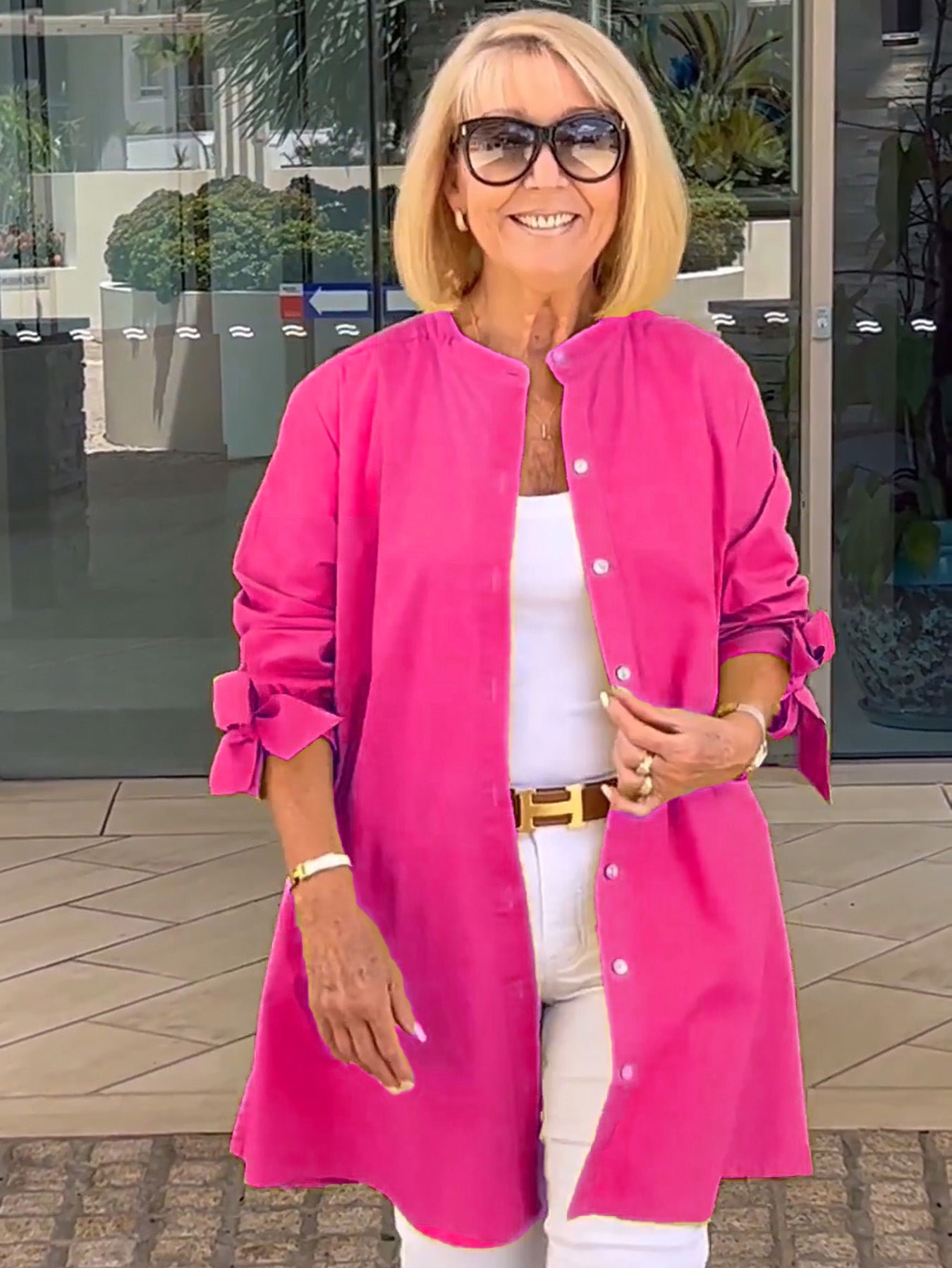 Solid Color Long Cotton Shirt Jackets Women Swing Shap Flattering