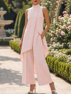 Asymmetric Layered Sleeveless Top & Wide-Leg Pants Set