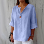 Solid Color Linen Blend Loose Blouse