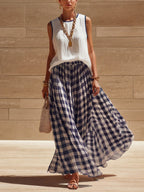 Retro-elegant Plaid Print Vest And Skirt Two-piece Set
