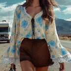 Western Retro Bohemian Style Chic Floral Blouse Top