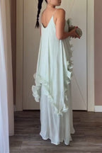 Women's Casual Loose Ruffle 3D Flower Decoration Maxi Dress