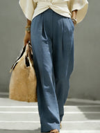 Women's Solid-color Casual Cotton-linen Wide-leg Pants
