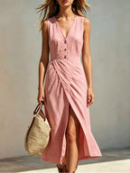 Women's V-neck Casual Solid-color Asymmetrical Dress