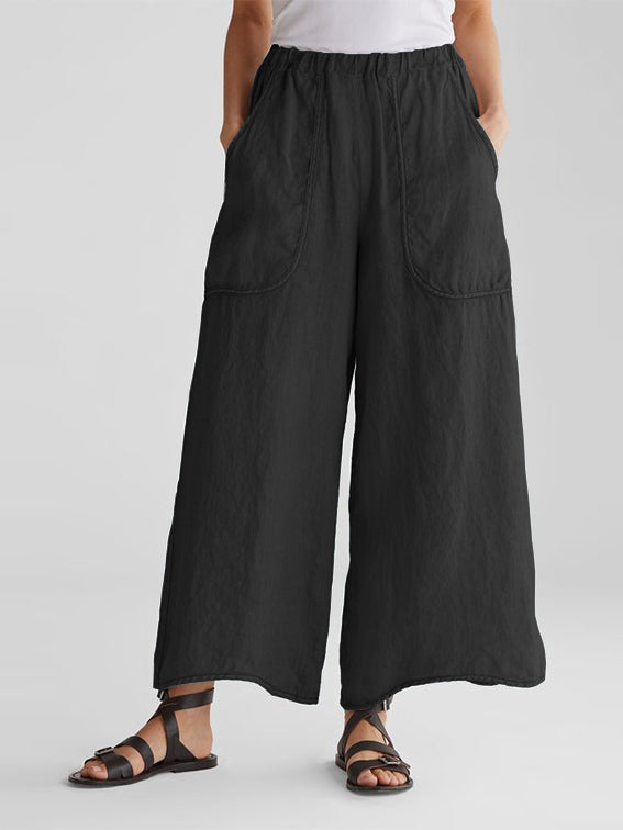 Cotton-Linen big pocket loose fit daily casual Pants