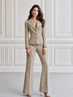 Houndstooth Tweed Blazer & Flare Pants Two-Piece Suit Set