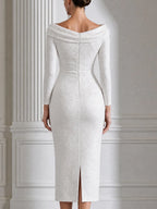 Textured Jacquard Cowl Neck Long Sleeve Midi Dress