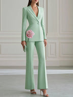 Floral Embellished Tailored Blazer And Wide-Leg Pants Set