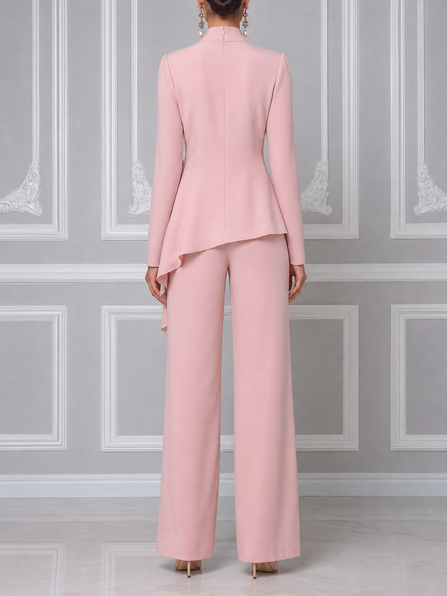 Pink Fall Fashion Ruffle Top & Wide Leg Pants Set