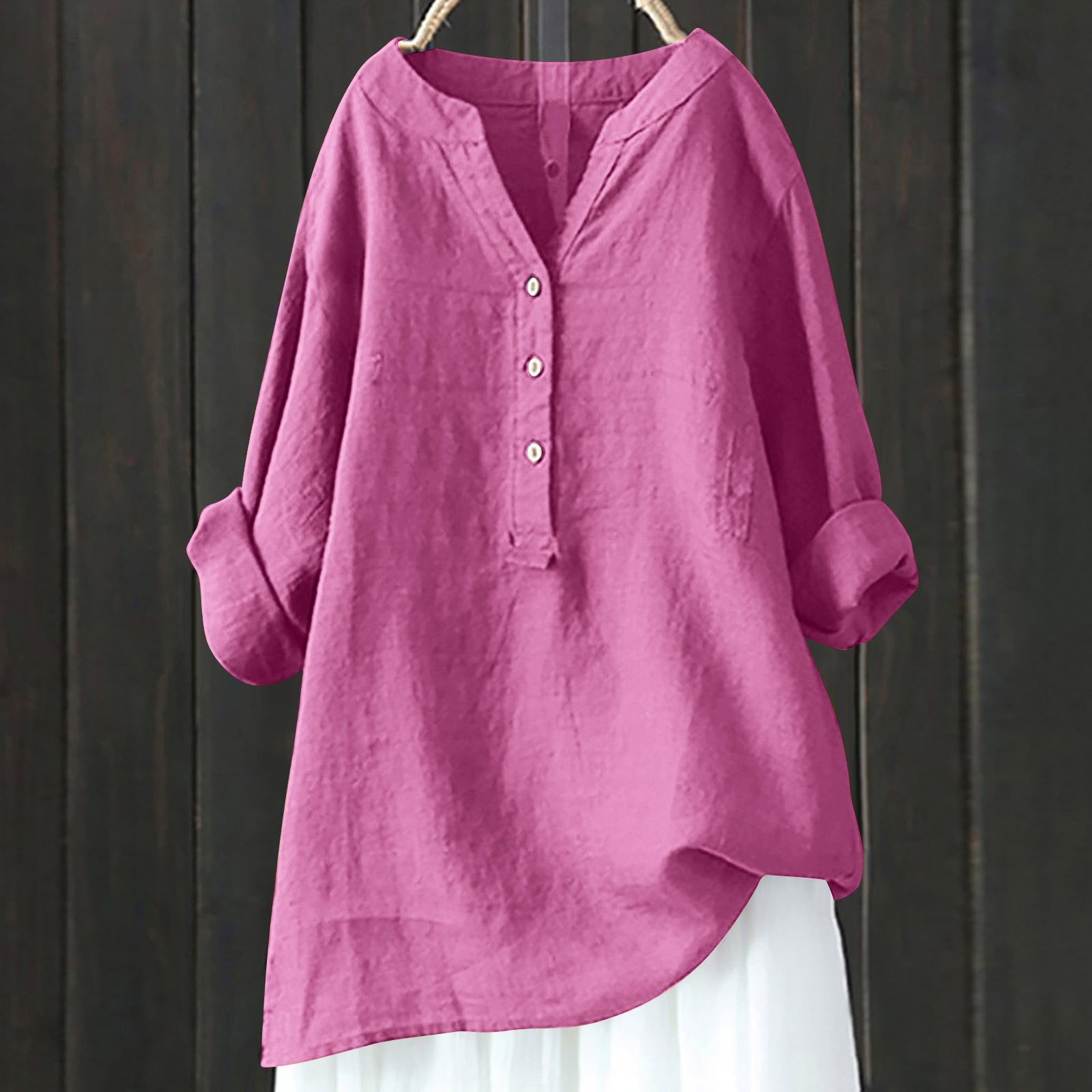 Vintage Button Cotton Linen V Neck Comfy Shirt