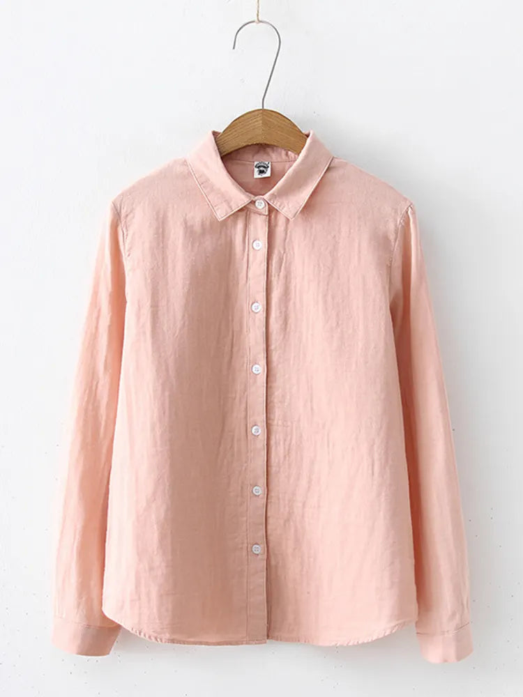 Women's Simple Solid Color Linen Blend Classic Shirt