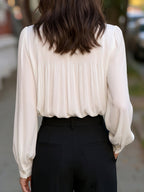 Pleated Mock Neck Long Sleeve Blouse