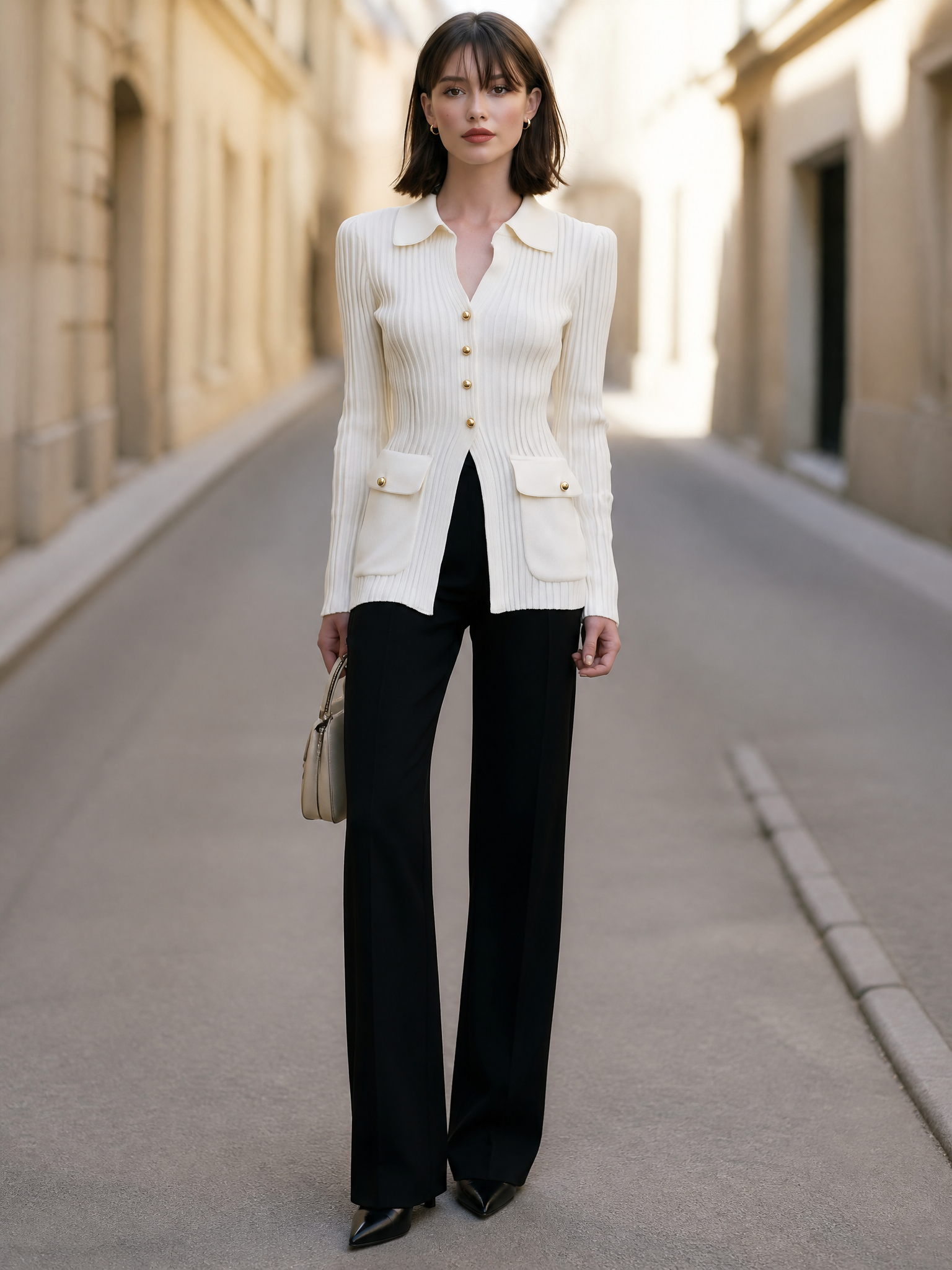 Collared Ribbed Knit Longline Cardigan