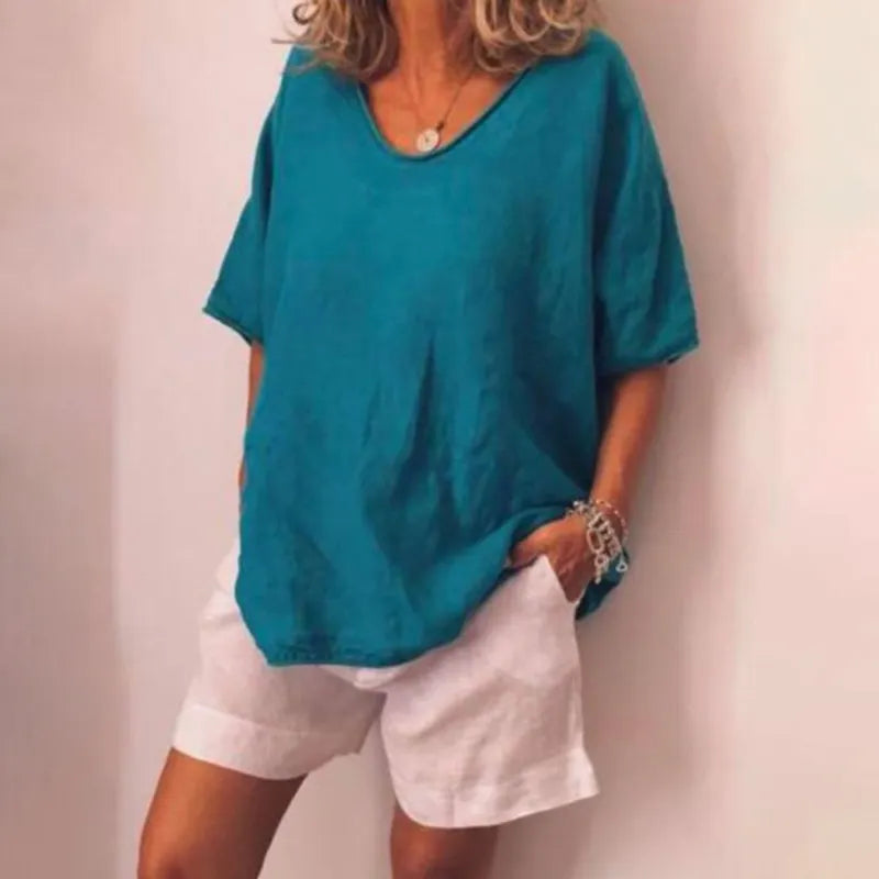 Solid Color Loose Short Sleeved Casual T-shirt