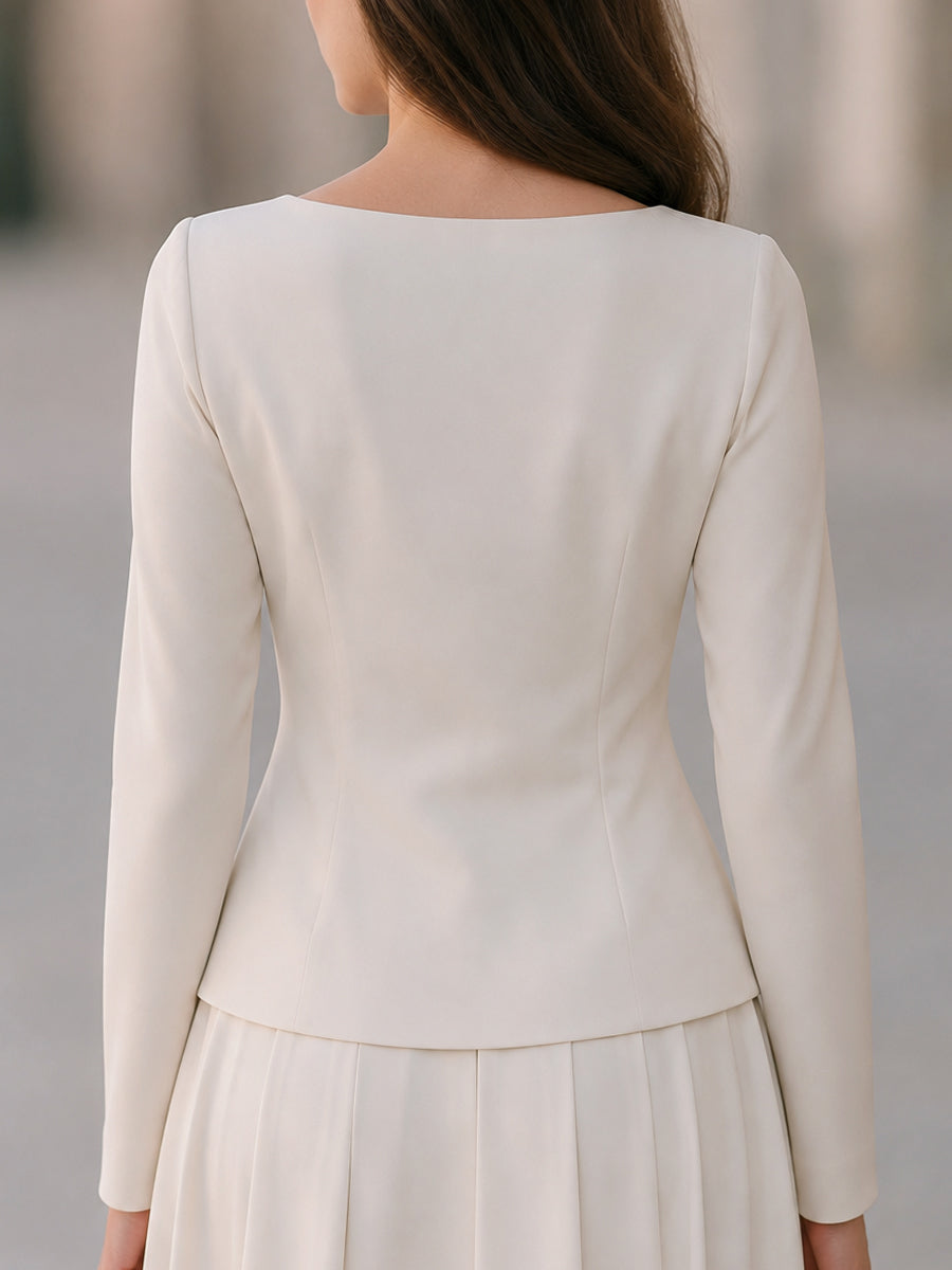 Ivory Draped Twist Front Long Sleeve Top